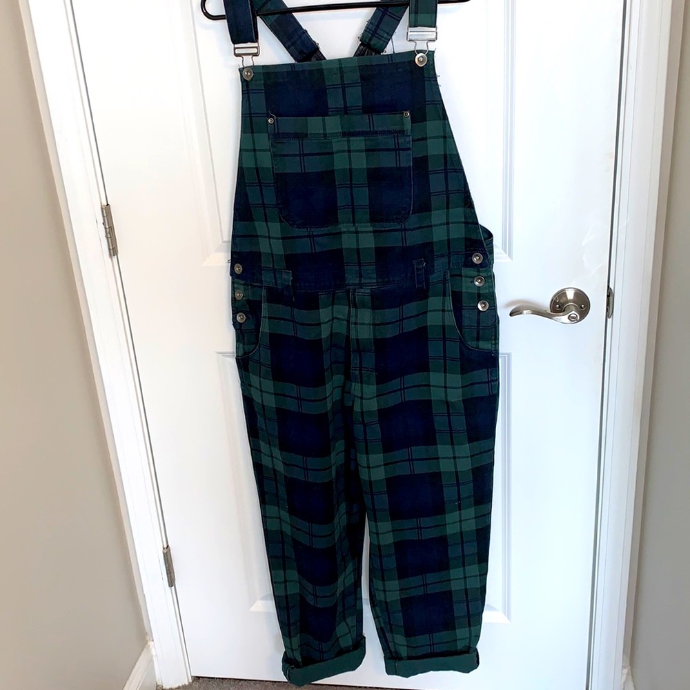 Urban outfitters plaid overalls